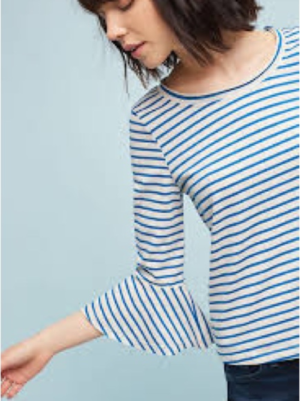 Anthropologie Deletta Celina Striped Ruffle Sleeve Top T Shirt Blouse Casual